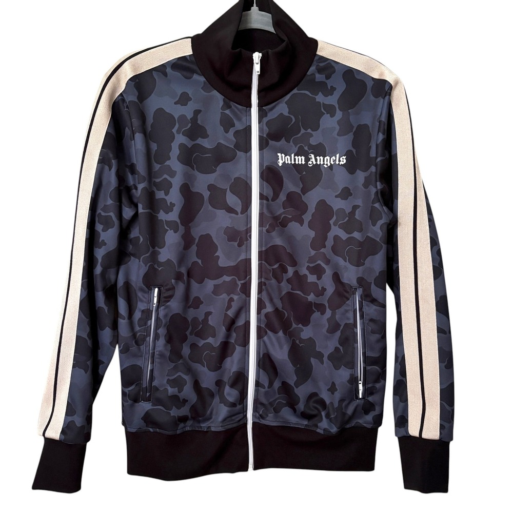 Palm Angels Womens Medium Track Jacket Blue Camo Side Stripe Sporty Urban Biker